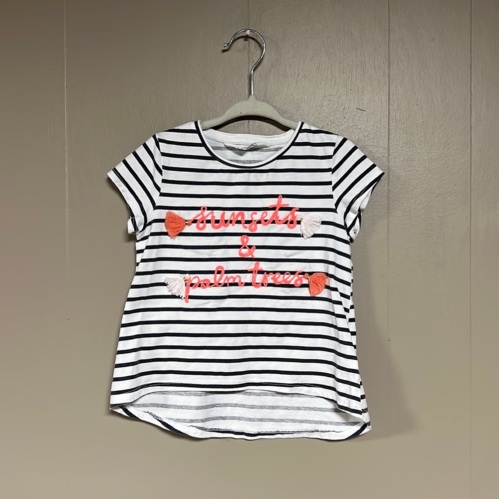 *3/$15!* H&M Black/White Striped Sunsets & Palm Trees short sleeve tee size 3-4Y